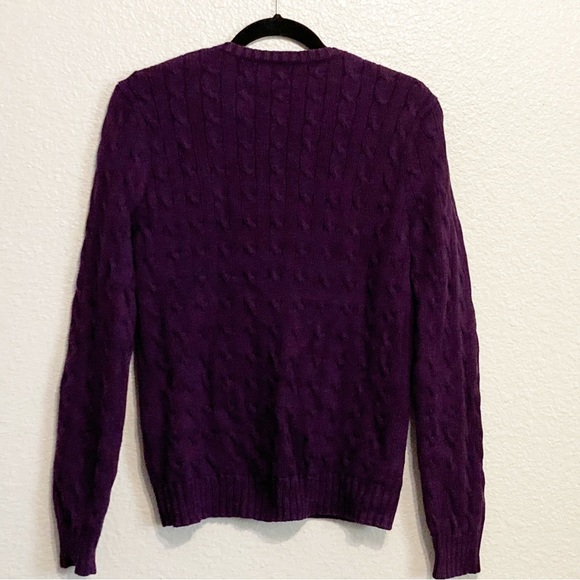 Polo Ralph Lauren Purple Cable V Neck Sweater L - Picture 7 of 11